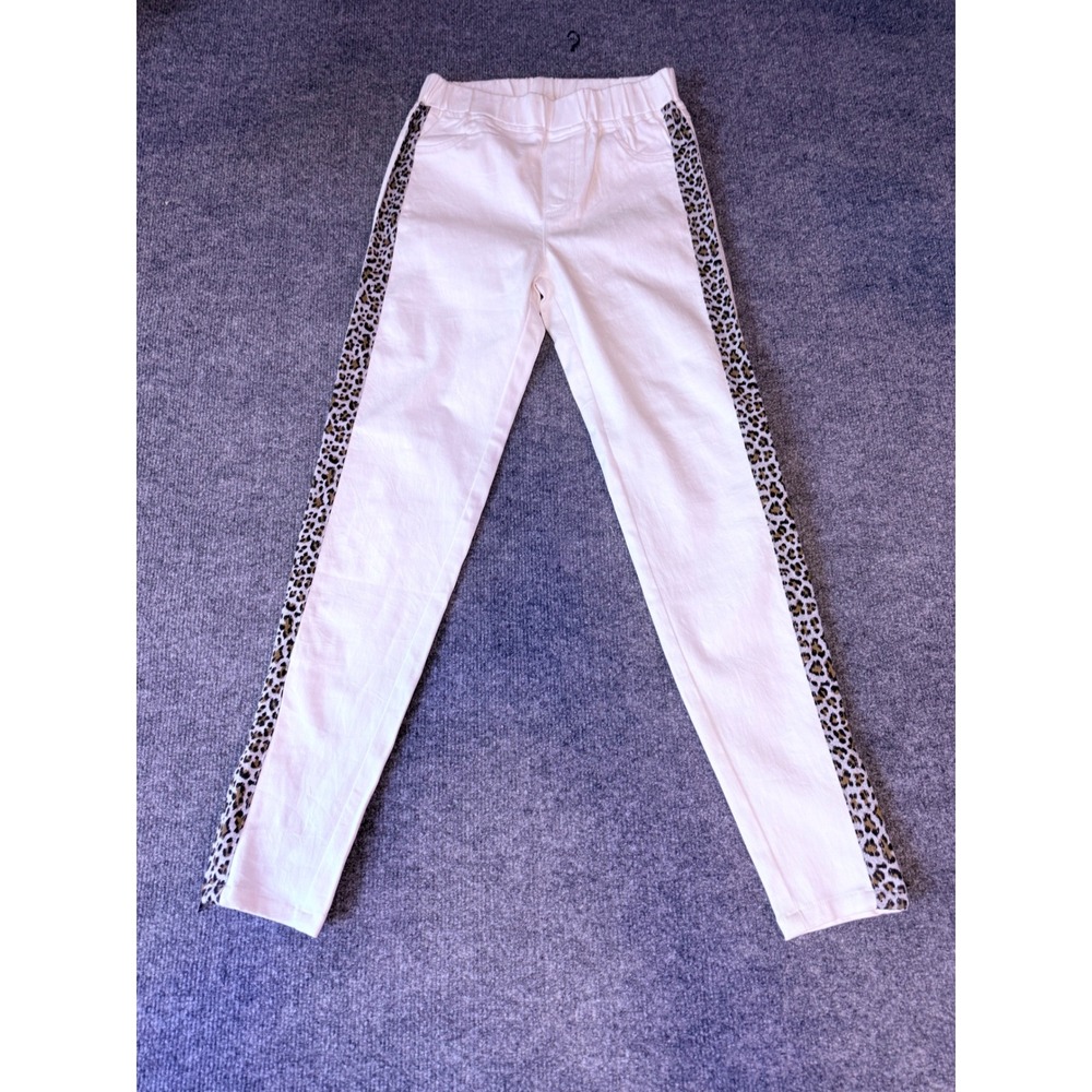 Umgee USA White Skinny Pants Leopard Print Side Stripe Ankle Zip Small